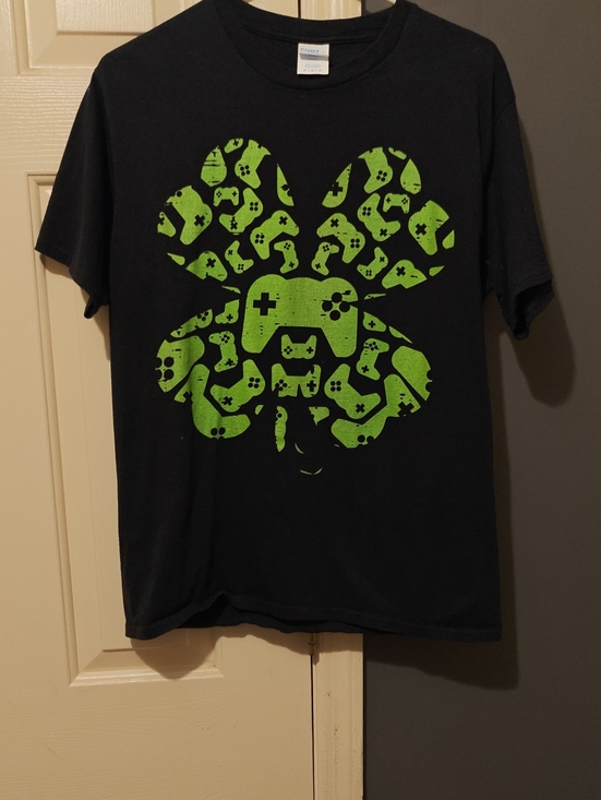 Other - Black T-Shirt with Neon Green Gaming Shamrock